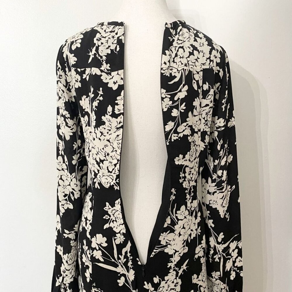 REISS GABRIELLA BLACK WHITE FLORAL LONG SLEEVE MINI DRESS - 2 - Picture 7 of 12